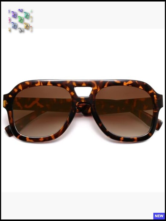 Oversized Flat Top Chunky Aviator Sunglasses Retro 70s Double Bridge Square main image 7